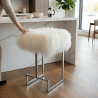 Mongolian Lamb Fur Metal Fixed Height Counter Stool