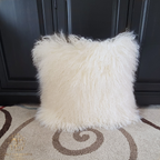 24" x 24" Tibetan Mongolian Lamb Fur Pillow Single Sided — Natural White