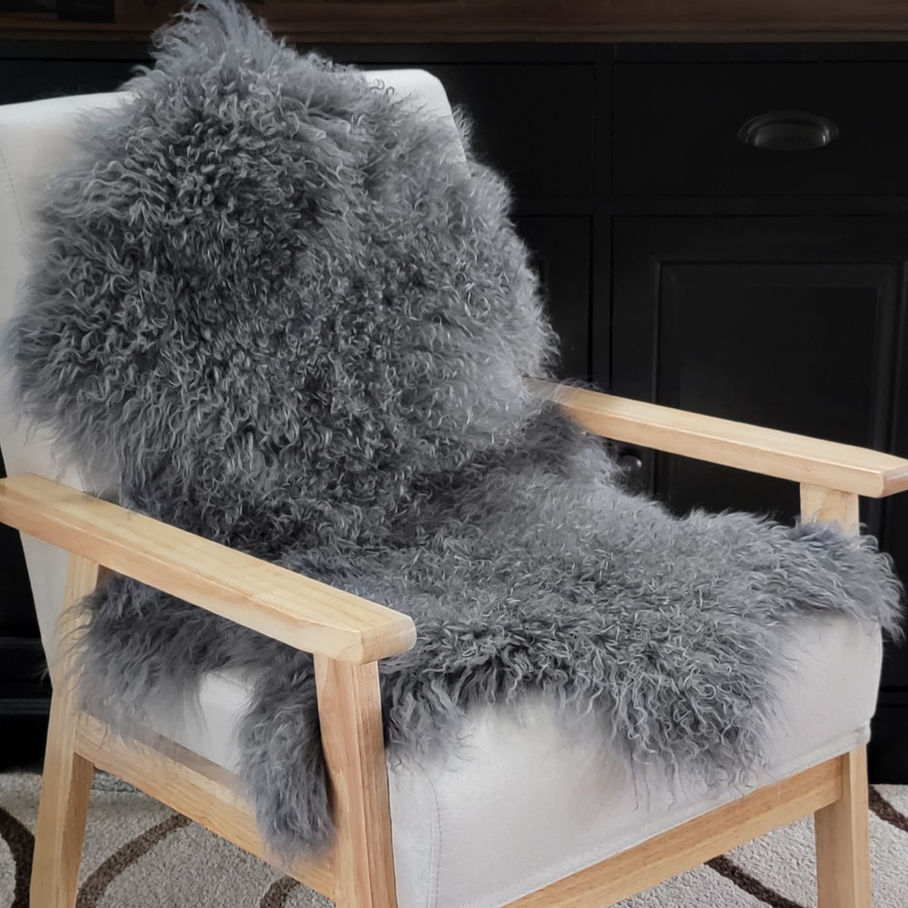 Tibetan Mongolian Lamb Fur Pelt Sheepskin — Grey