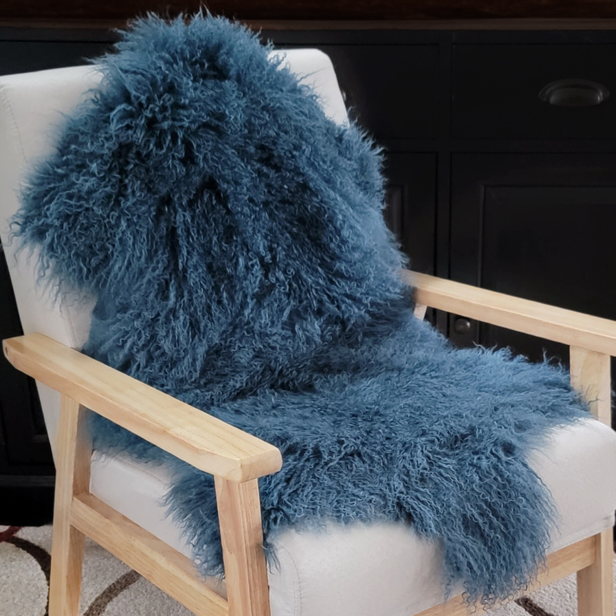 Tibetan Mongolian Lamb Fur Pelt Sheepskin — Teal