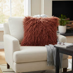 22" x 22" Tibetan Mongolian Lamb Fur Pillow Single Sided — Copper