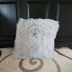 26" x 26" Tibetan Mongolian Lamb Fur Pillow Double Sided — Silver
