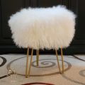 Snow White Solid Tibetan Lamb Fur round stool