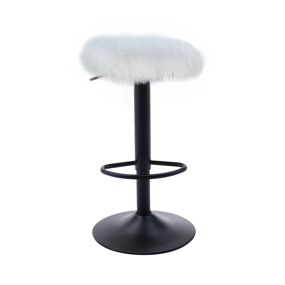 Tibetan Mongolian Lamb White Fur Swivel Adjustable Barstool