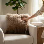 16" x 16" Tibetan Mongolian Lamb Fur Pillow Single Sided — Taupe Brown Ombre