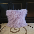 22" x 22" Tibetan Mongolian Lamb Fur Pillow Double Sided — Lupine Purple