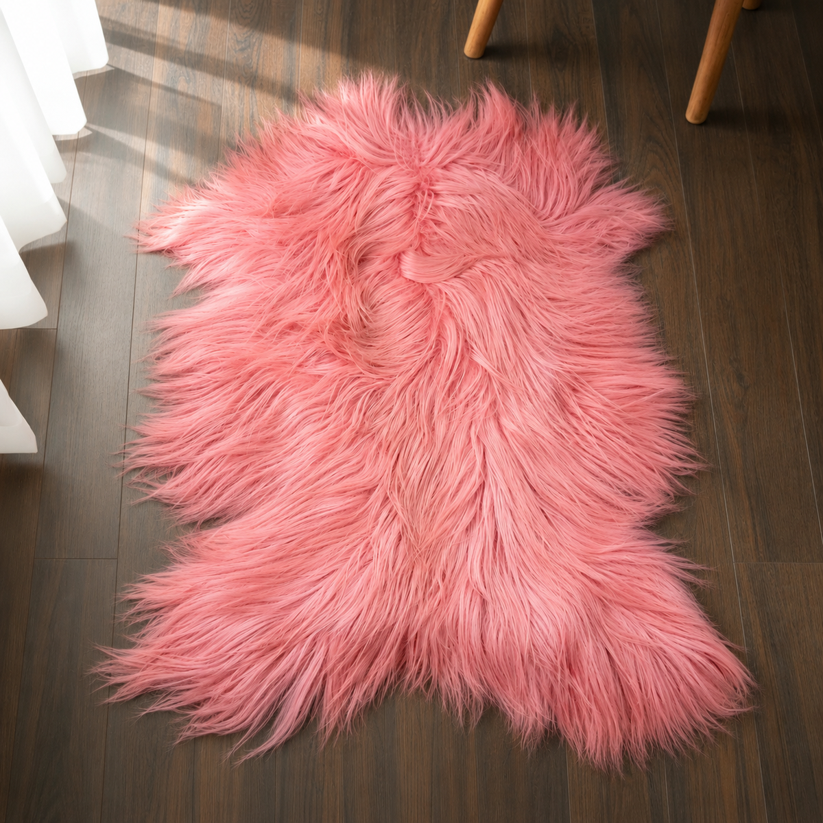 Pink Long Hair Goat Fur Pelt