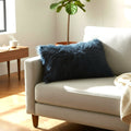 Tibetan Lamb Fur Lumbar Pillow Petrol Blue