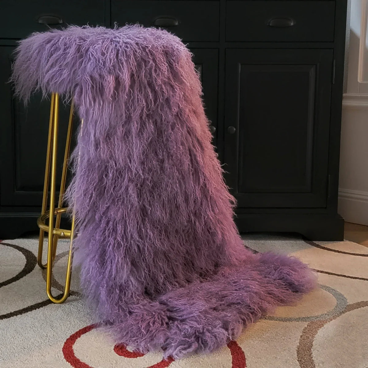 Mongolian/Tibetan Lamb Fur Sheepskin Plate – 2' × 4' - Lupine Purple