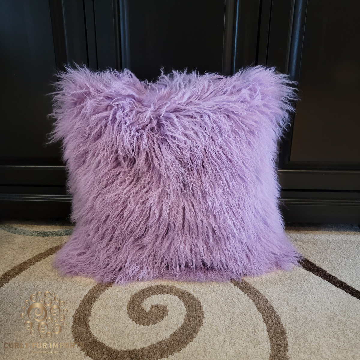 20" x 20" Tibetan Mongolian Lamb Fur Pillow Single Sided — Lupine Purple