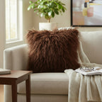 24" x 24" Tibetan Mongolian Lamb Fur Pillow Single Sided — Mahogany