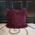 22" x 22" Tibetan Mongolian Lamb Fur Pillow Single Sided — Burgundy