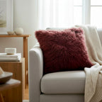 18" x 18" Tibetan Mongolian Lamb Fur Pillow Single Sided — Maroon