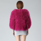 Tibetan Mongolian Lamb Fur Coat Magenta