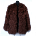 Mongolian/Tibetan Lamb Fur Collarless Coat - 31″ Brown