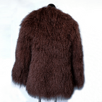 Mongolian/Tibetan Lamb Fur Collarless Coat - 31″ Brown