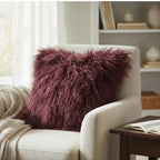 16" x 16" Tibetan Mongolian Lamb Fur Pillow Single Sided — Mahogany