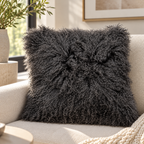 Mongolian/Tibetan Lamb Fur Pillow – 22″ × 22″ – Double-Sided