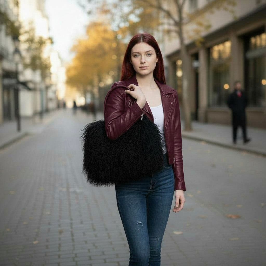 Tibetan Mongolian Lamb Fur Tote — Black