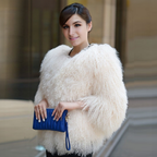 Mongolian/Tibetan Lamb Fur Collarless Coat - 25″ Natural White