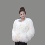 Mongolian/Tibetan Lamb Fur Collarless Coat - 25″ Natural White