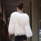 Mongolian/Tibetan Lamb Fur Collarless Coat - 25″ Natural White