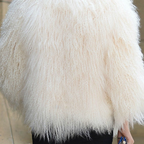 Mongolian/Tibetan Lamb Fur Collarless Coat - 25″ Natural White