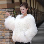 Mongolian/Tibetan Lamb Fur Collarless Coat - 25″ Natural White