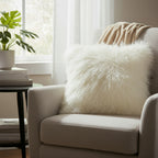 16" x 16" Tibetan Mongolian Lamb Fur Pillow Single Sided — Natural White