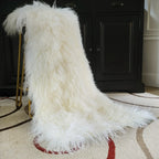 Mongolian/Tibetan Lamb Fur Sheepskin Plate – 2' × 4' - Natural White