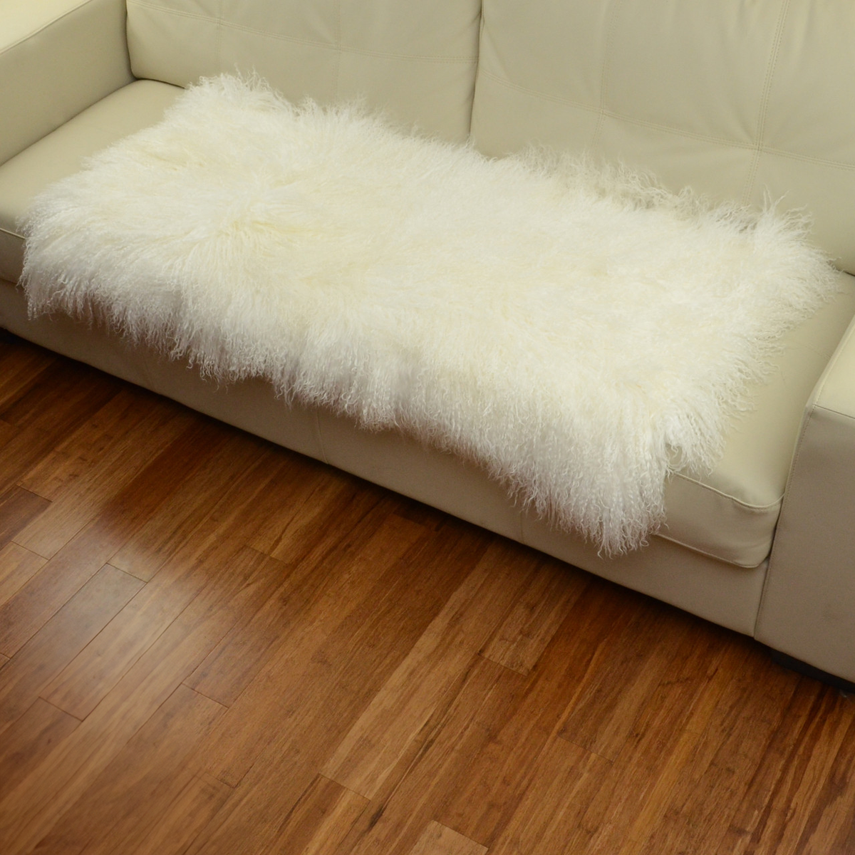 Tibetan Mongolian Lamb Fur Throw 2' x 4' — Natural White