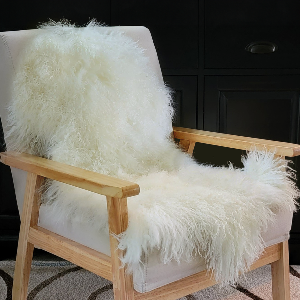 Tibetan Mongolian Lamb Fur Pelt Sheepskin — Natural White