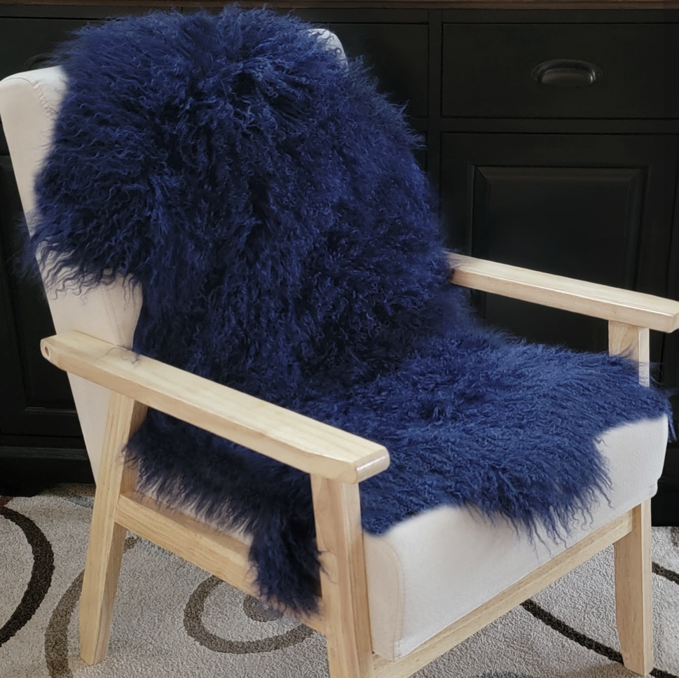 Tibetan Mongolian Lamb Fur Pelt Sheepskin — Navy Blue