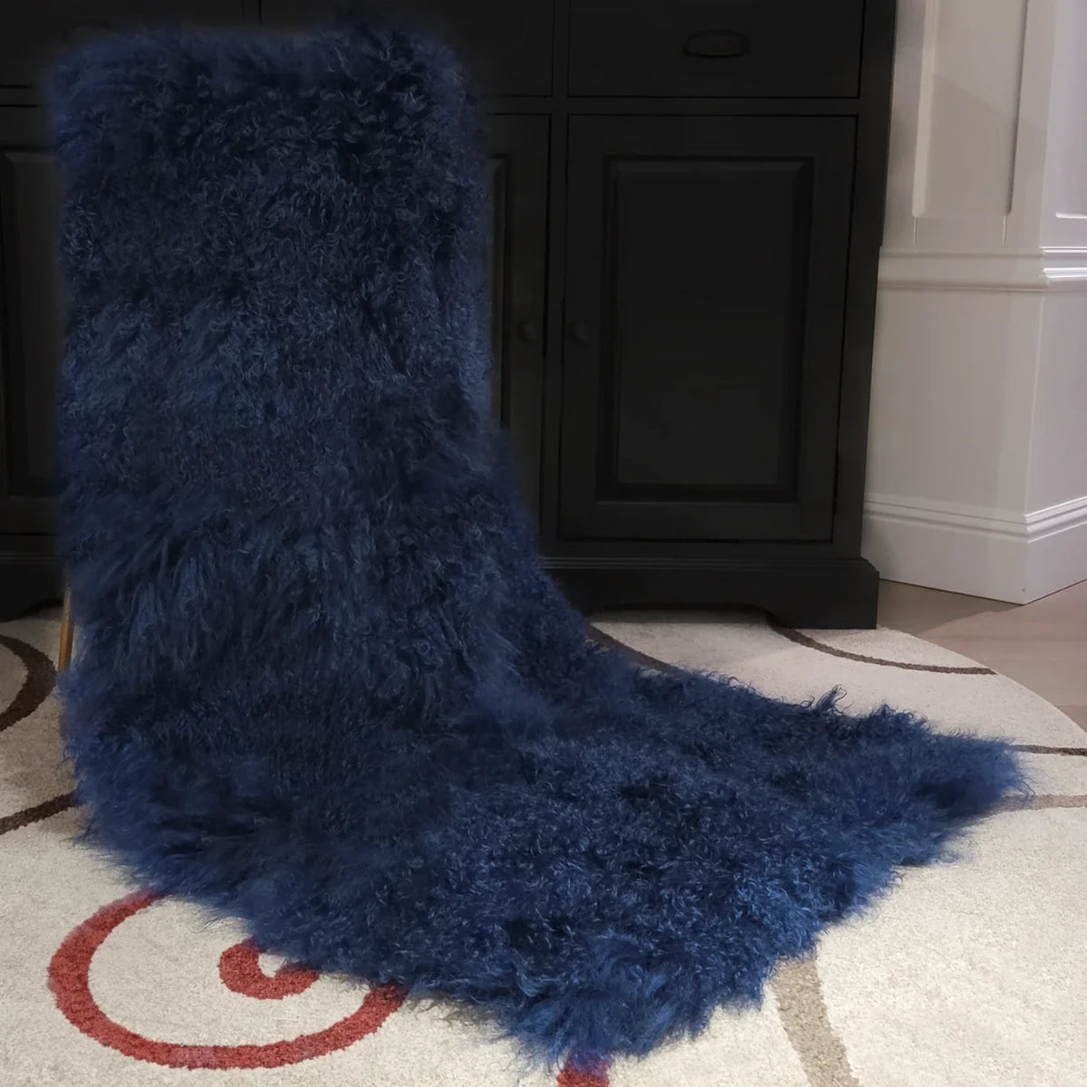 Mongolian/Tibetan Lamb Fur Sheepskin Plate – 2' × 4' - Navy Blue