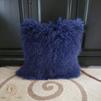 22" x 22" Tibetan Mongolian Lamb Fur Pillow Double Sided — Twilight Blue