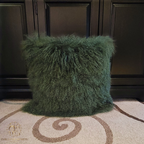 24" x 24" Tibetan Mongolian Lamb Fur Pillow Single Sided — Olive Green