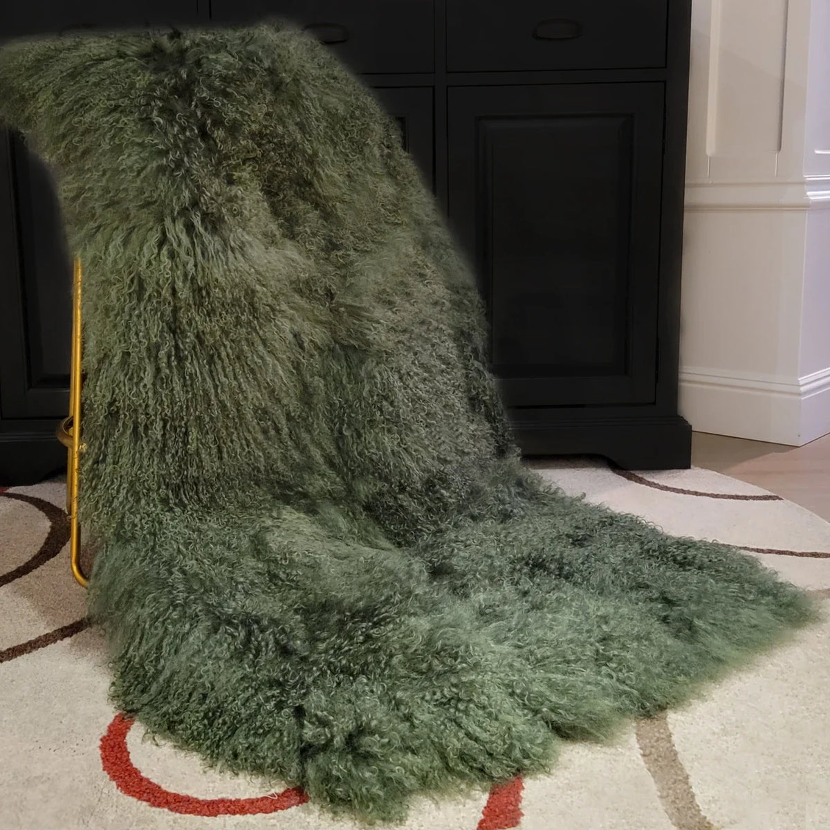 Mongolian/Tibetan Lamb Fur Sheepskin Plate – 2' × 4' - Olive Green