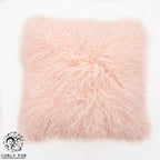 24" x 24" Tibetan Mongolian Lamb Fur Pillow Single Sided — Peach