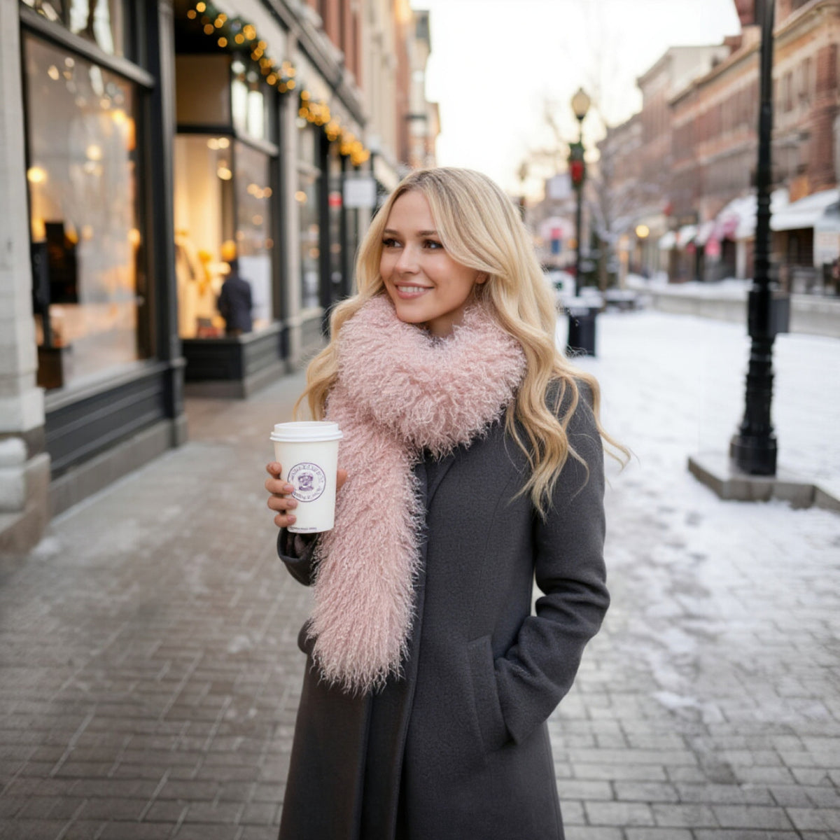 Tibetan Mongolian Lamb Fur Boa Scarf — Peach