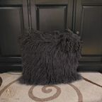 20" x 20" Tibetan Mongolian Lamb Fur Pillow Double Sided — Platinum Grey