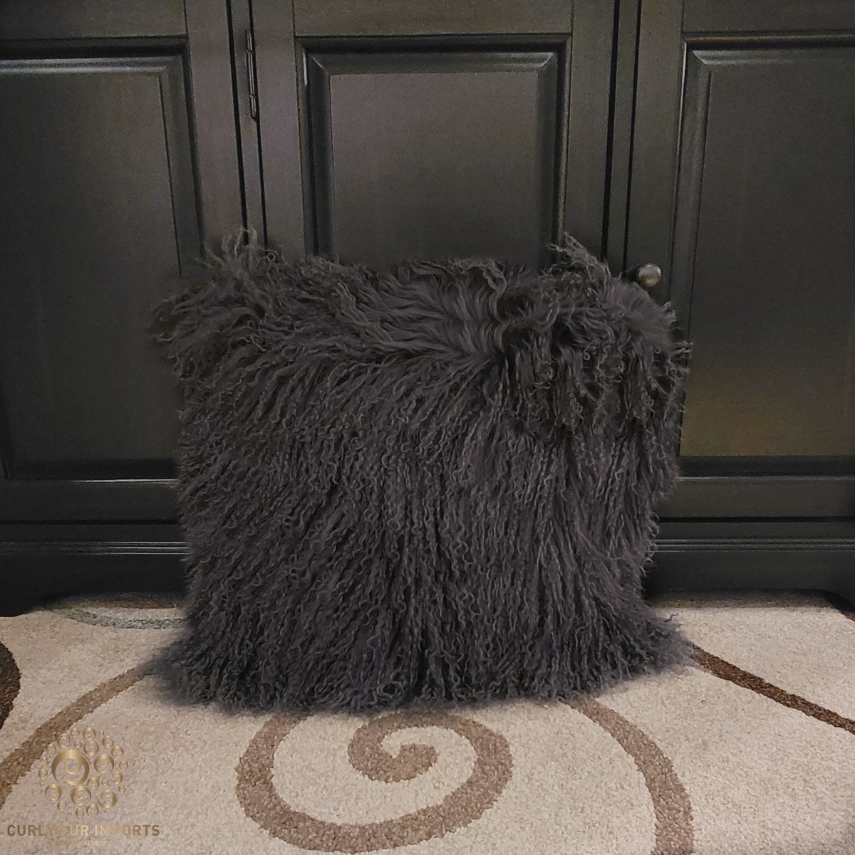 20" x 20" Tibetan Mongolian Lamb Fur Pillow Double Sided — Platinum Grey