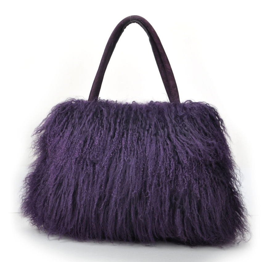 Mongolian Lamb Fur Tote purple