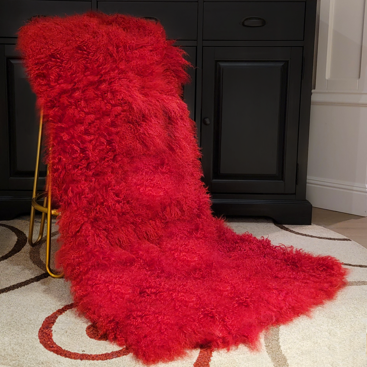 Tibetan Mongolian Lamb Fur Sheepskin Plate 2' x 4' — Red