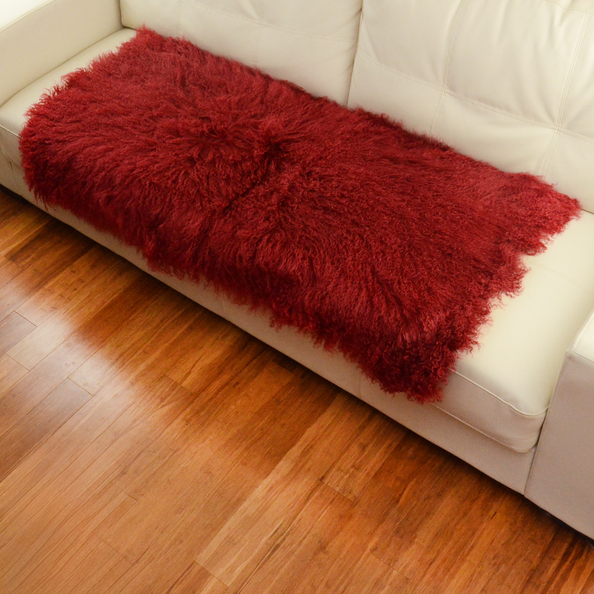 Tibetan Mongolian Lamb Fur Throw 2' x 4' — Red