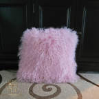 26" x 26" Tibetan Mongolian Lamb Fur Pillow Single Sided — Rose Quartz