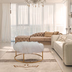 Mongolian Lamb White Fur Round Ottoman Metal Frame