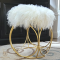 Tibetan Mongolian Lamb Fur Accent Round Ottoman Gold