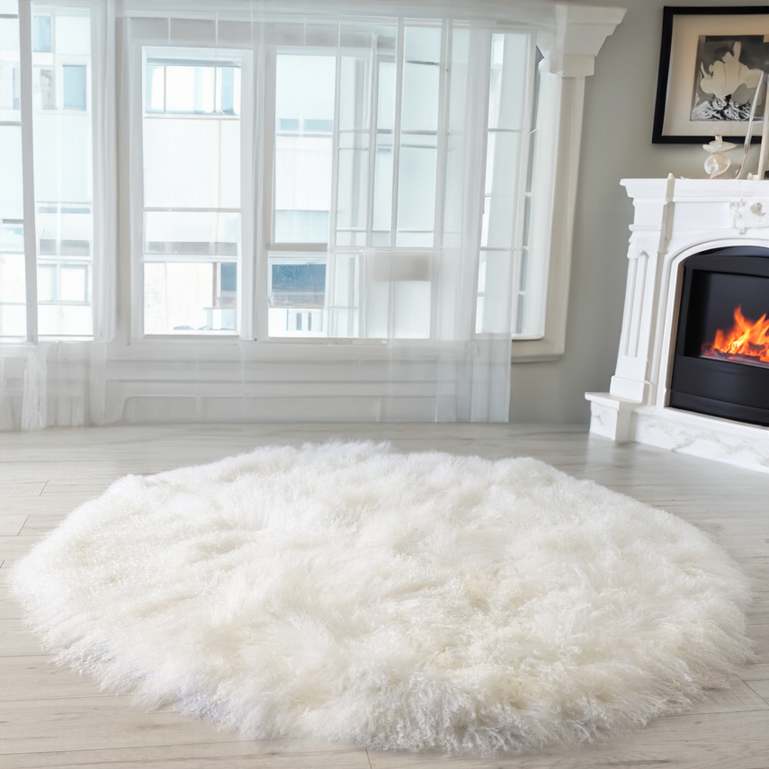 Mongolian Lamb Fur Round Rug Many Colors