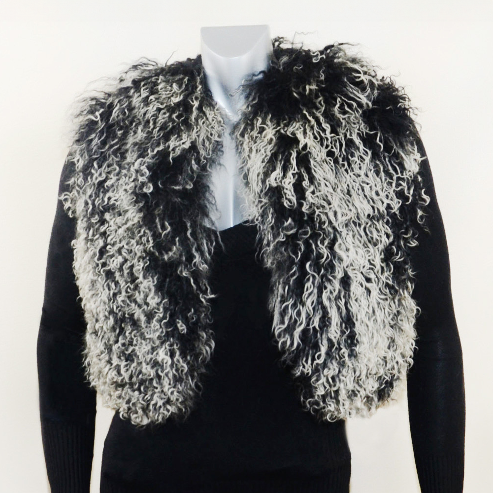 14" Cropped Tibetan Mongolian Lamb Fur Vest — Frosted Black