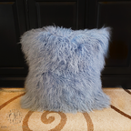 20" x 20" Tibetan Mongolian Lamb Fur Pillow Single Sided - Serenity Blue